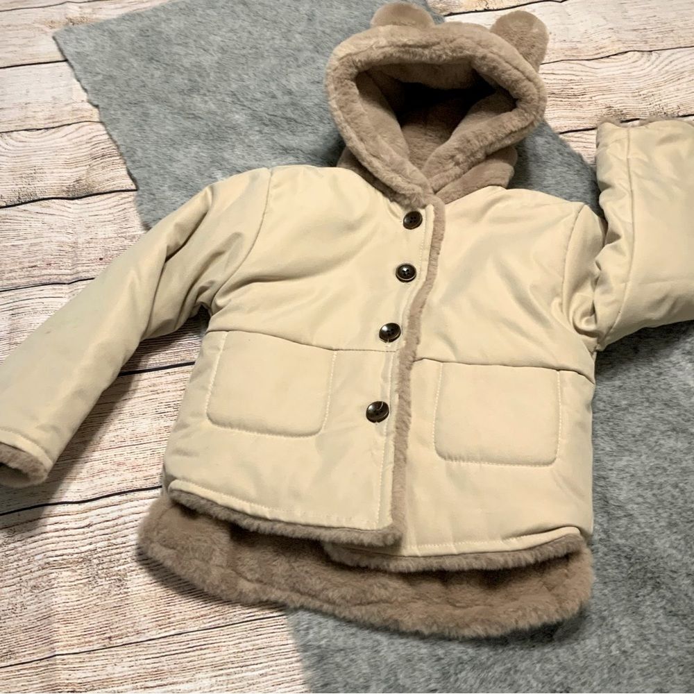 Kid’s Hooded Bear Button Up Lined Coat